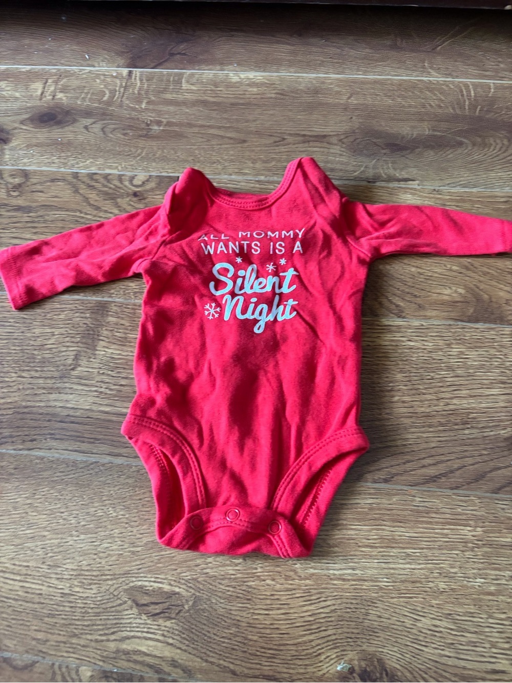 Red Long-Sleeve Baby One-Piece Bodysuit - "Silent Night" size NB